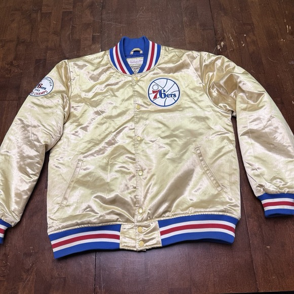 Men's‎ Mitchell&Ness NBA Philadelphia 76ers Satin Bomber Jacket XL - Picture 2 of 8
